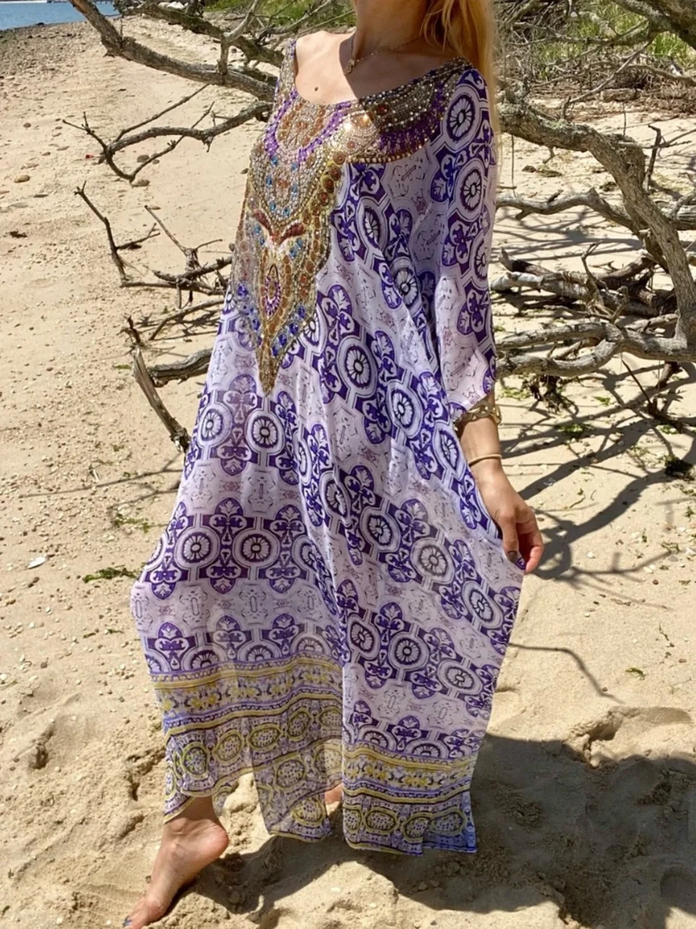 RANEE’S Boho Purple Embellished Kaftan Style Beach Cover-Up! 🐚